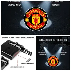 2PCS Manchester United Logo Car Welcome Light, No-Drill Install Door Projector Ambient Light Sticker, Universal Fit for Most Vehicle Models
