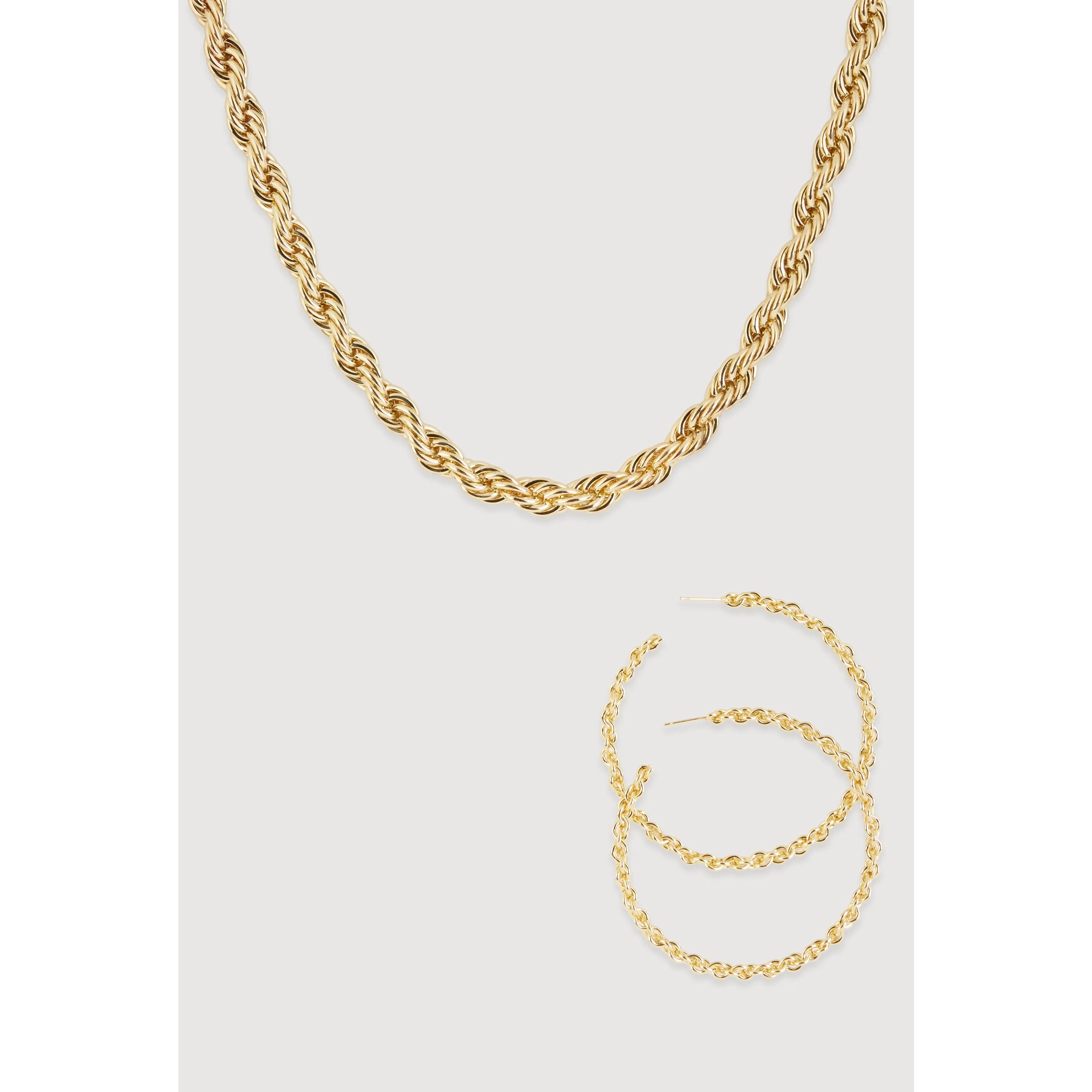 Twisted Rope Chain Necklace and Hoop Earrings