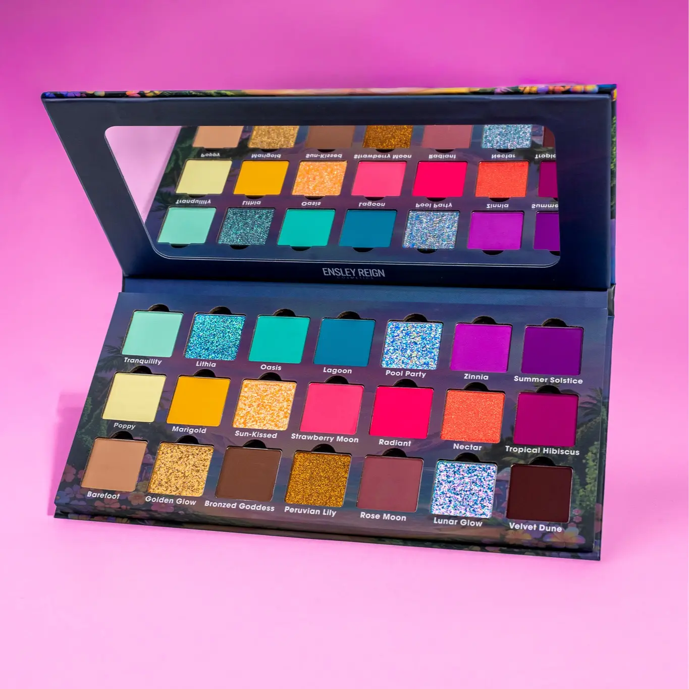 Strawberry Moon 21-Pan Pressed Pigment & Eyeshadow Palette, Colorful Matte Makeup, Pink Purple Shimmer Glossy Iridescent