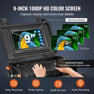 fathersdaygift VEVOR Sewer Camera, 98 ft/30m, Self-Leveling Drain Camera with 512Hz Transmitter, Distance Counter, 9 Screen 1080P HD Snake Plumbing Camera with Light-12 LED 32GB Card for Duct Pipe