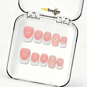 Blush Petal French Tip Short-SquarePress-On Nails,10pcs Handmade Blush Pink Wave French Tip Press-On Nails | 3D Floral Short Square Nails | Reusable Bridal Fake Nails | Daily Wear Gift for Her