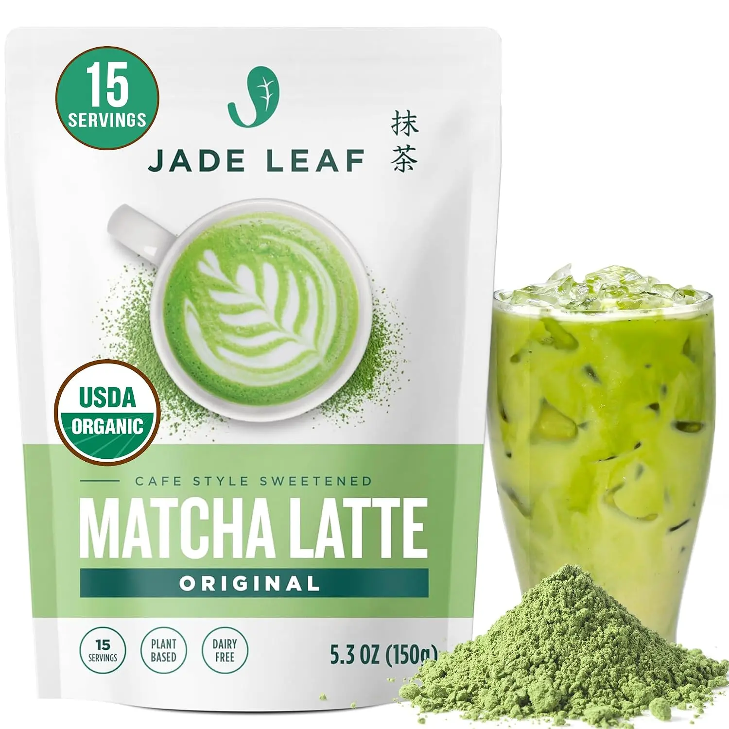 Organic Matcha Latte Mix - Lightly Sweet Japanese Matcha Powder with Organic Cane Sugar for Café Style Blend, 5.3 Ounce / 150g (Pack of 1)