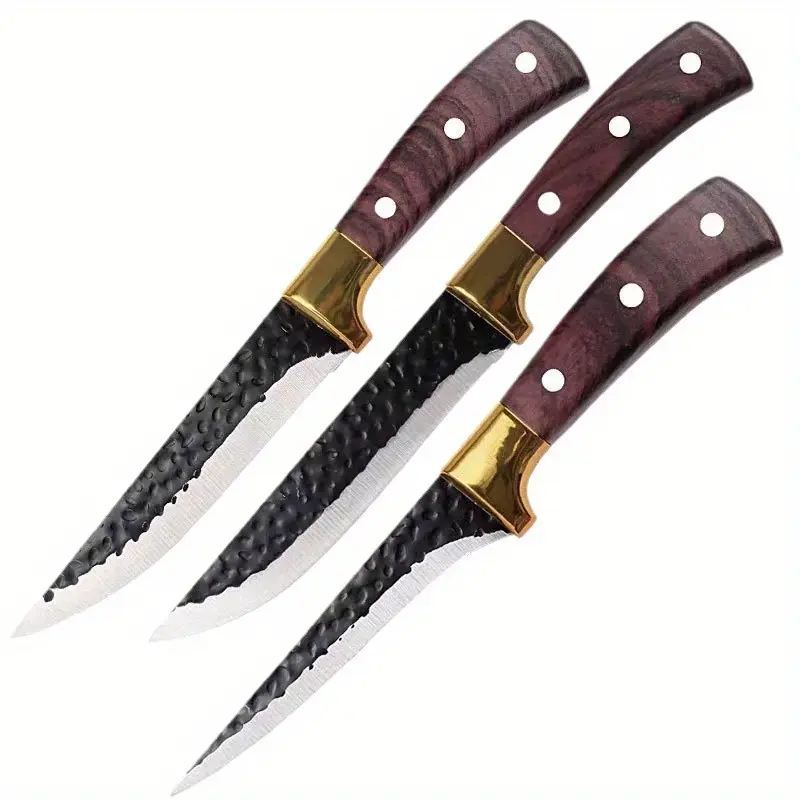 3pcs Stainless Steel Bone Removal Cutting Knife Set, Ultra Sharp Meat Fish Paring Knives, Chef Knives, Hand Forging Precision Carving Tools for Home Kitchen Use Kitchenware