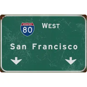 Tin Sign Retro West San Francisco Intercontinental 80 Highway Sign Indication Sign Metal Sign Airport Highway Bar Club Wall Decoration 12x8 Inches