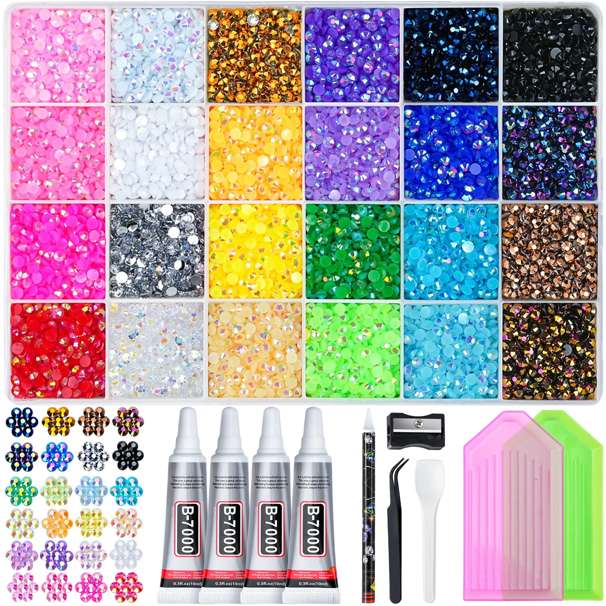 35000PCS Flat Back Resin Rhinestones Kit with B7000 Glue, Bedazzling Kit for Crafts, DIY Craft Supplies, Crystal Gems for Nail Art, Tumblers, Phone Cases, Jewelry Making