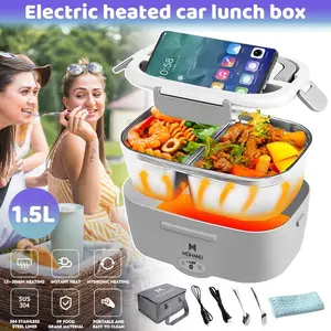 Portable Electric Heated Lunch Box – 2-in-1 110V/12V/24V 60W, 1.5L Leak Proof Detachable for Car Office