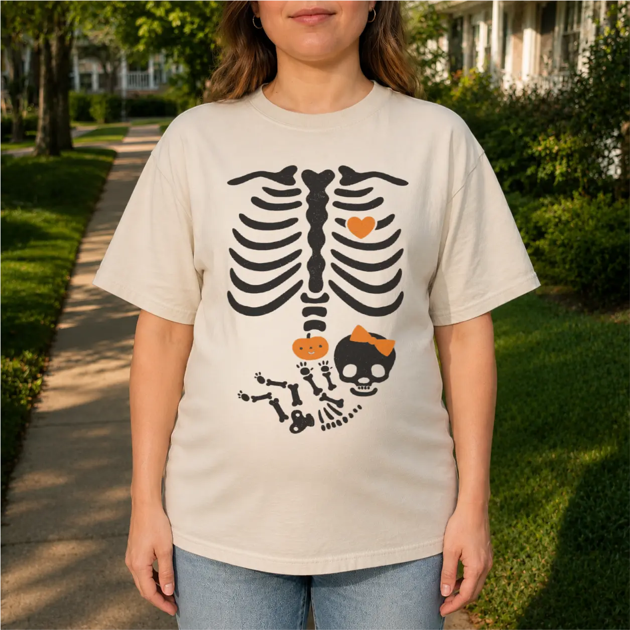 Pregnant Skeleton Halloween Shirt, Baby Girl Skeleton Maternity Tee