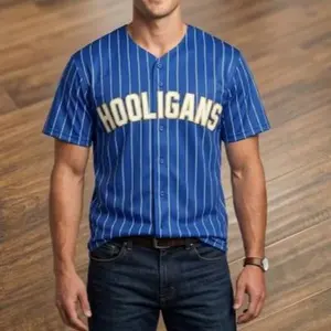 Hooligans Blue Pinstripe Baseball Jersey, Retro Music Fan Shirt