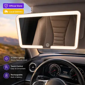 Car Vanity Mirror with Lights & Portable Beauty Car LED Mirror Tri-Color Light Magnetic Detachable HD Shatterproof Glass 360° Rotatable for Quick Makeup Fixes Car Lighting Accessories