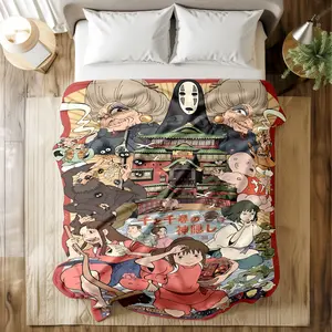 Spirited Away Anime Printed Blanket, Throw Blanket with All-Character & Bathhouse Scene Print - Soft & Skin-friendly, Long-Lasting & Quick-Drying, Machine Washable, Multi-Size for Bed, Sofa, Travel, Camping, Ideal Gift for Studio Ghibli Fans