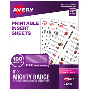 Avery Reusable Magnetic Professional Name Badge System Refills, Inserts for 1" x 3" Name Tags, Compatible with Laser Printers, 100 Clear Printable Inserts (71210)