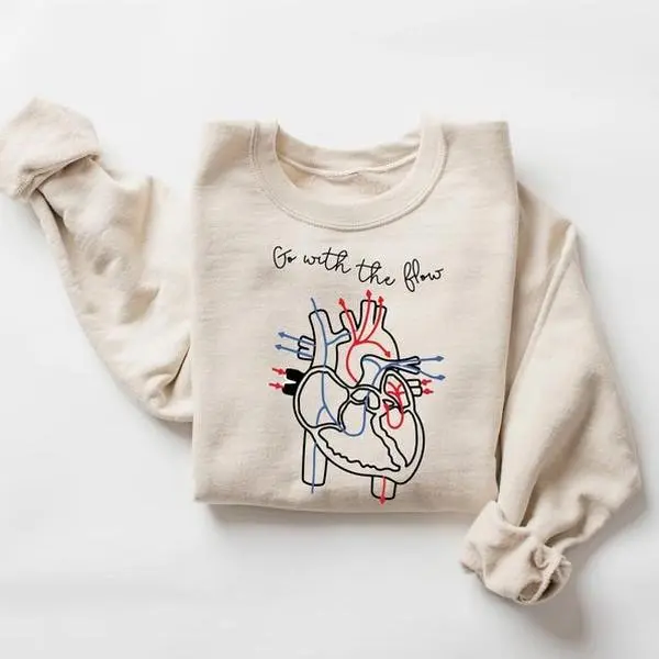 Retro Comfort Go With The Flow Sweatshirt, Nurse Sweatshirt, CVICU Nurse Gift For Women, Nurse Appreciation Gift, Cardiac Sweater, EKG Tech Sweater