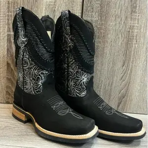 White Diamond Black Flower Rodeo Men Boots luccheseboots
