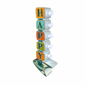Happy Hour Double-Sided LED Metal Marquee Sign – Vintage Retro Bar Wall Decor, Battery Powered, 25" Tall Rustic Farmhouse Design Hanging