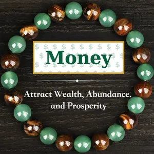 1pc Money Attraction Bracelet aesthetic with Green Aventurine & Tiger Eye - blue friendship bracelet beaded jewelry protection bracelet encouragement gift fashion artificial bracelet of the day Colorblock Beaded Crystal Bracelet handmade Christmas Gift