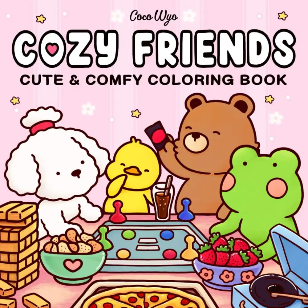 Coco Wyo Cozy Friends: Cute & Comfy Coloring Book for Adults and Teens Featuring Super Cute Animal Characters with Easy Simple Designs for Relaxation