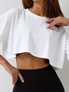 Tiktok & Trendy Loose Fit Letter Print Tee, High Elasticity Soft Fabric, Casual Daily Wear, Perfect for Gym Yoga Street Style