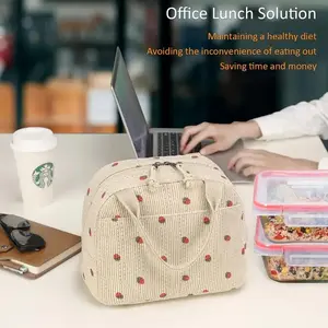 Durable Corduroy Insulated Lunch Bag with Handle, Portable Reusable Lunch Box for Work School Outdoor Camping Travel