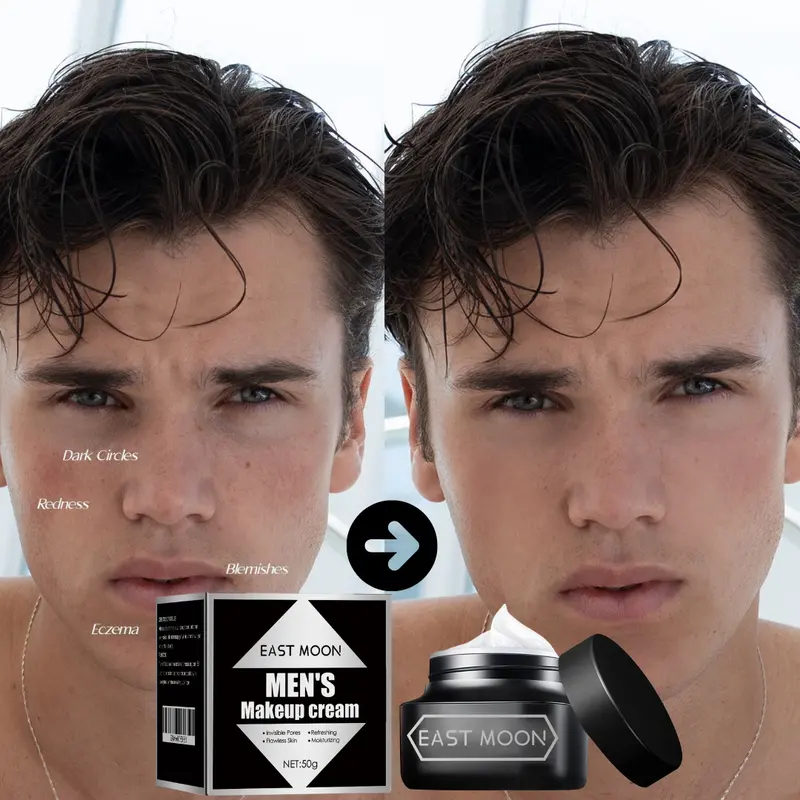 Men's Moisturizing Concealer Face Cream, Organic Moisturizing Makeup Base Liquid BB Cream For Men, Refreshing & Non-sticky, Invisible Pores, Long Lasting, Oil Control, for Acne Marks and Skin Refinement Comfort Cosmetic