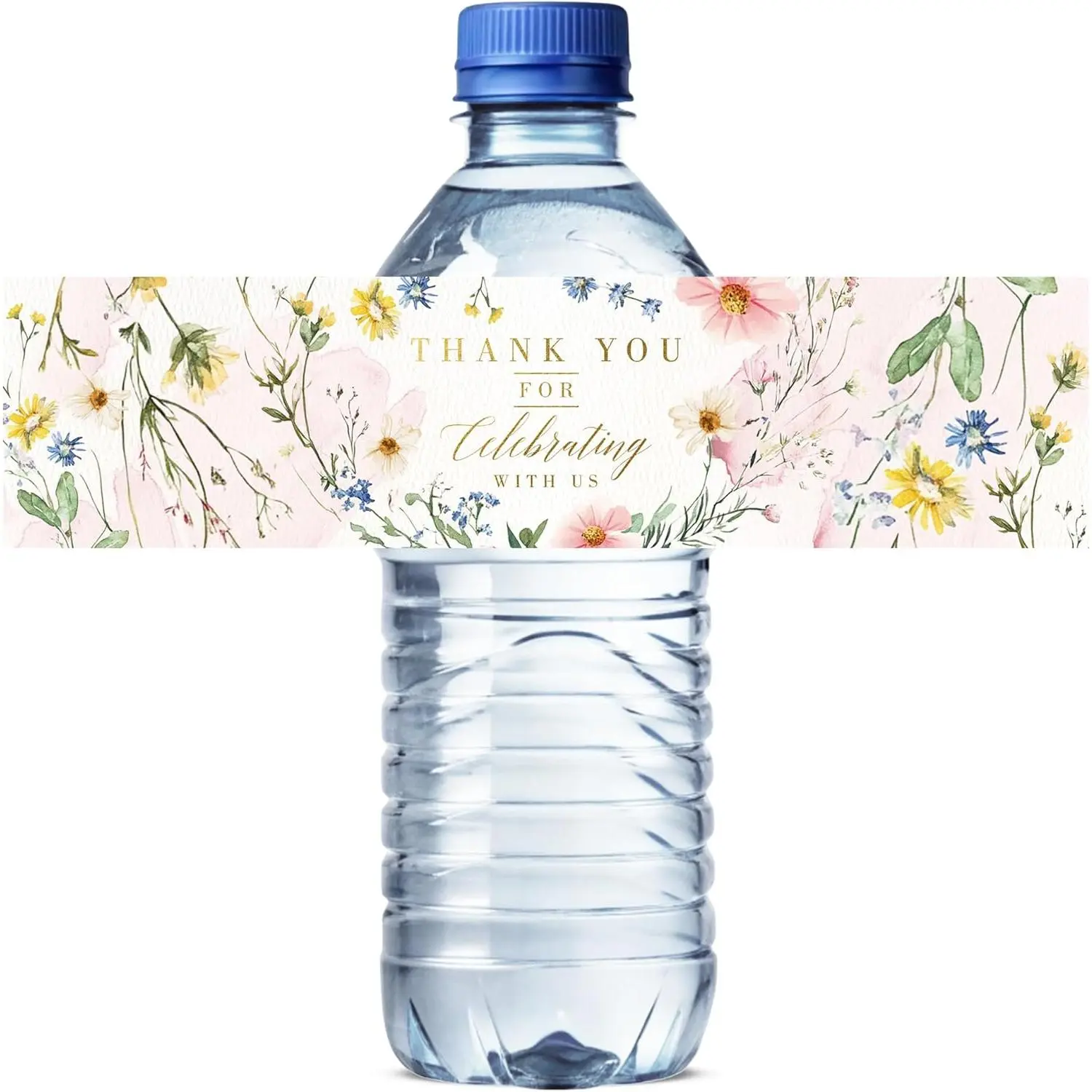 50 count  Floral Water Bottle Labels - 8.27" x 1.97" Thank You Water Bottle Wraps with  Foil Text for Wedding,  Shower, Bridal Shower & Party Decorations