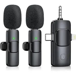Lavalier Microphone for  & Android & iPad & Camera - 2 Pack 3 in 1 Mini Microphones with Noise Reduction Lapel Mic for Live Stream Content Creators Podcast