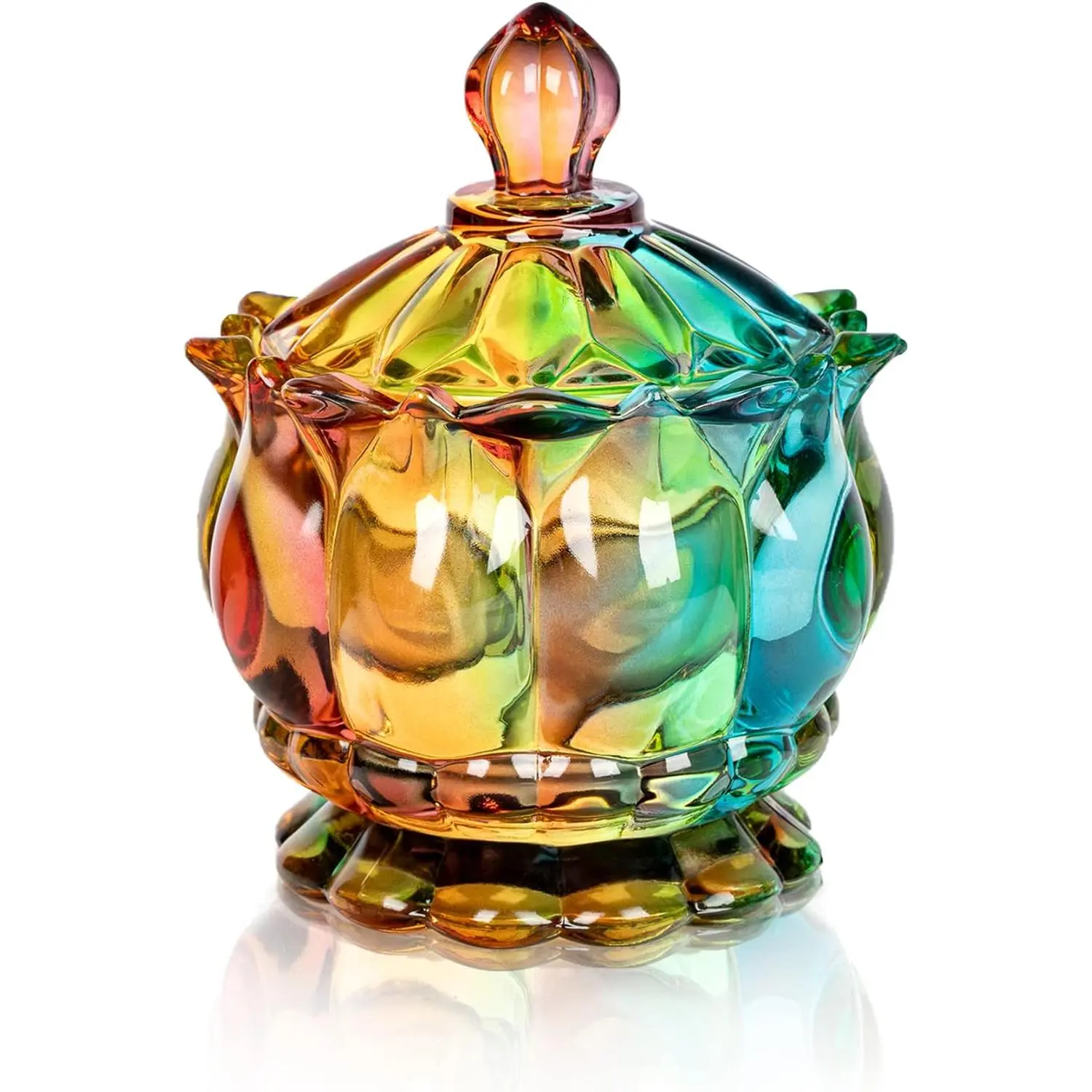 Iridescent Faceted Lead-Free Glass Candy Jar with Airtight Lid - 1-Piece Home Supplies Storage Bottle & Jar, Kitchen Canister, Decorative Glassware Storage for Wedding Gifts, Jewellery (Hand Wash Only)