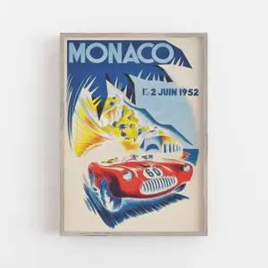 Grand Prix Print, Vintage Wall Art, Monaco Grand Prix Poster, 1952 Car Race Poster,  PRINTABLE Wall Art, Large Wall Art
