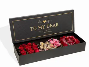 Black Rectangular Love Mom Flower Box With Liners and Foams