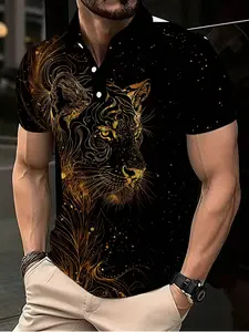 Men's Peeking at the Sky Visual Illusion Pattern Polo Shirt