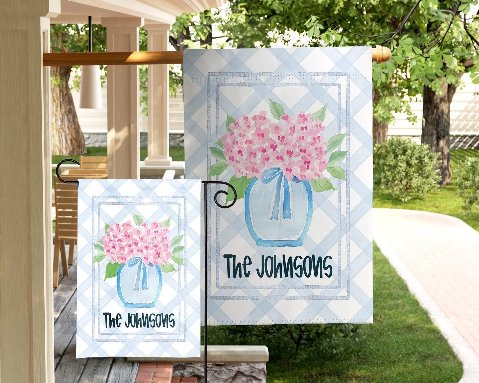 [Garden Flag] Personalized hydrangea garden flag, Mother's Day gift, personalized family name spring floral flag, preppy porch decoration, pink garden flag gift