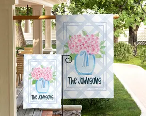 [Garden Flag] Personalized hydrangea garden flag, Mother's Day gift, personalized family name spring floral flag, preppy porch decoration, pink garden flag gift