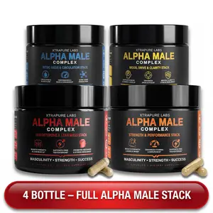 Alpha Male Complex 4-Stack Ultimate Bundle | Testosterone & Lean Mass + Strength & Performance + Mood, Drive & Clarity + Nitric Oxide & Circulation | Complete Daily Men’s Performance System