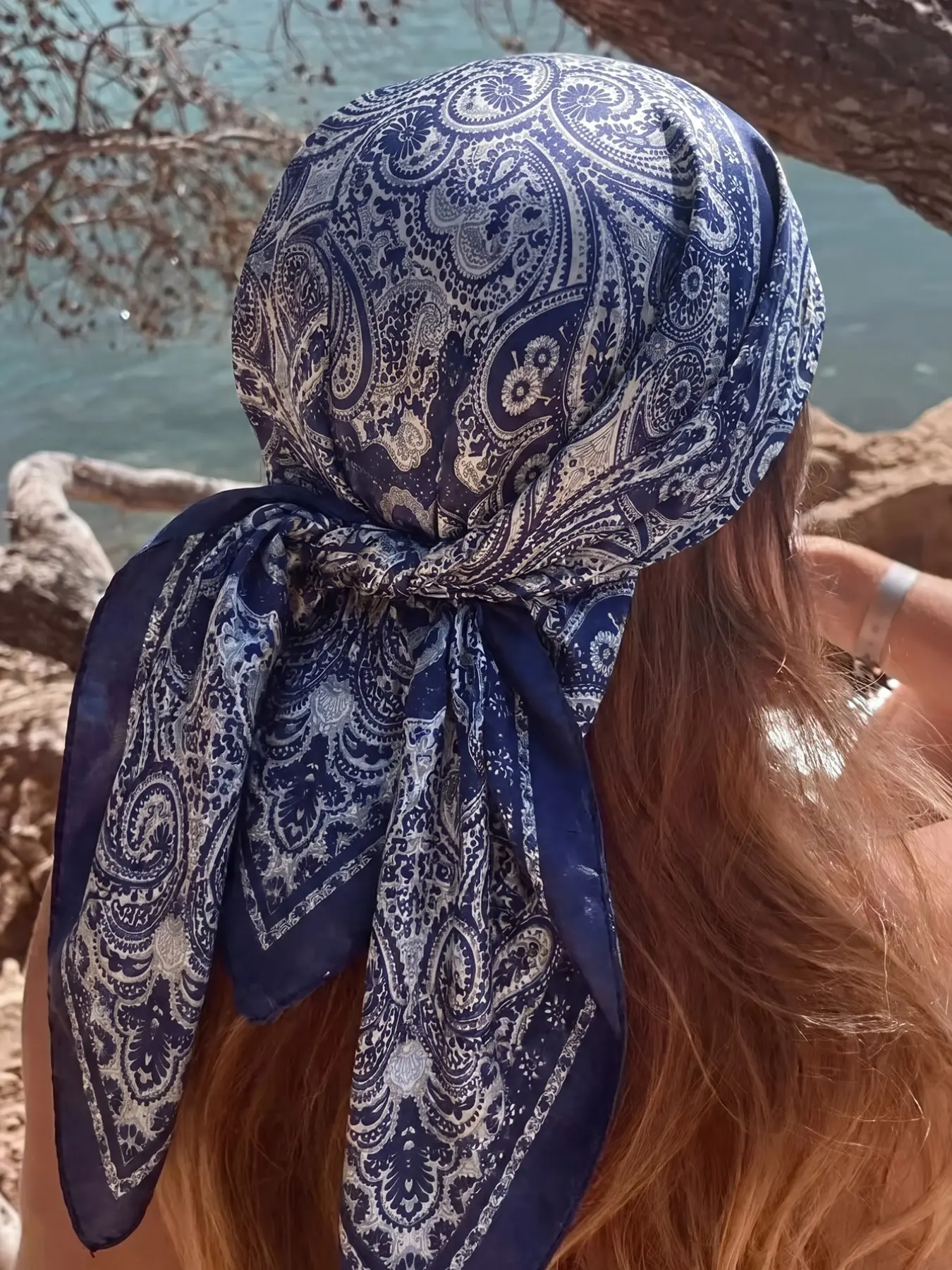 Boho Style Paisley Print Chiffon Bandana, Unisex 90x90cm Summer Lightweight Breathable Soft Headscarf, Fashion Casual Accessory