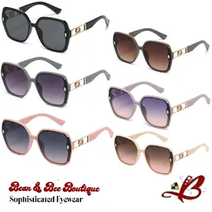 The ​Stella Glamour Rhinestone Star Temple Accent Oversize Square Sunglasses for Women - VG Designer Luxury Collection Chic Gradient Lens and Gold Temple Accents | Bean & Bee Boutique Elegant Sophisticated Eyewear Fashion Shades