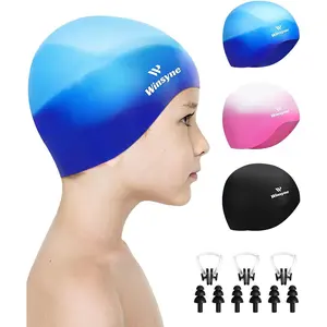 3 Pack Kids Swim Cap for Boys Girls, Unisex Silicone Swimming Caps for 3-15 Toddler Children Teen, Waterproof Bathing Caps for Short/Long Hair to Keep Hair Dry