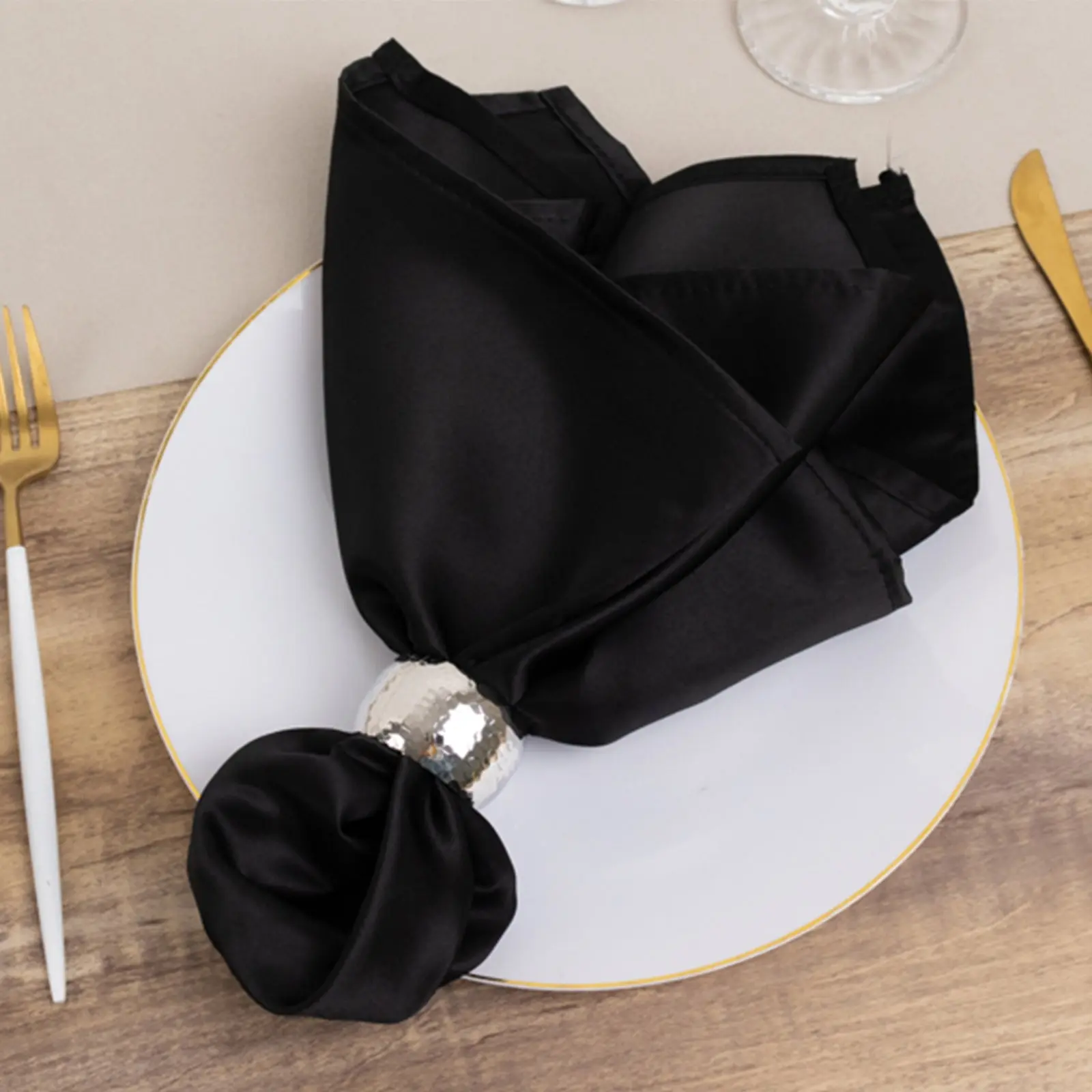 Lamour Satin Tableware Napkins, 5-Pack Solid Black 20"x20" Soft Matte Finish, Exquisite Dinner Napkins for Weddings, Receptions, Business Settings, Restaurants