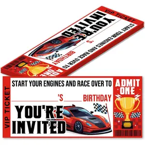 20 Pack Red Racing Car Birthday Party Ticket Invitations Cards with Envelopes for Birthday Party