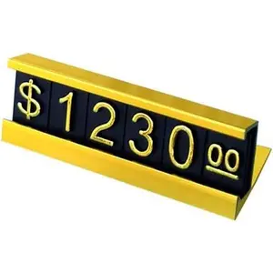 16 Sets Price Display Counter Stand Adjustable Price Tag with Aluminum Base for Jewelry Dollar Price Display Cube Block Kit for Retail Shop (Golden)
