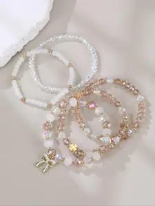 Bow Charm Decor Beaded Bracelets, 5 Counts Beaded Bracelets, Fashionable Jewelry for Women & Girls, Trendy All-match & Exquisite Jewelry for Birthday Gift
