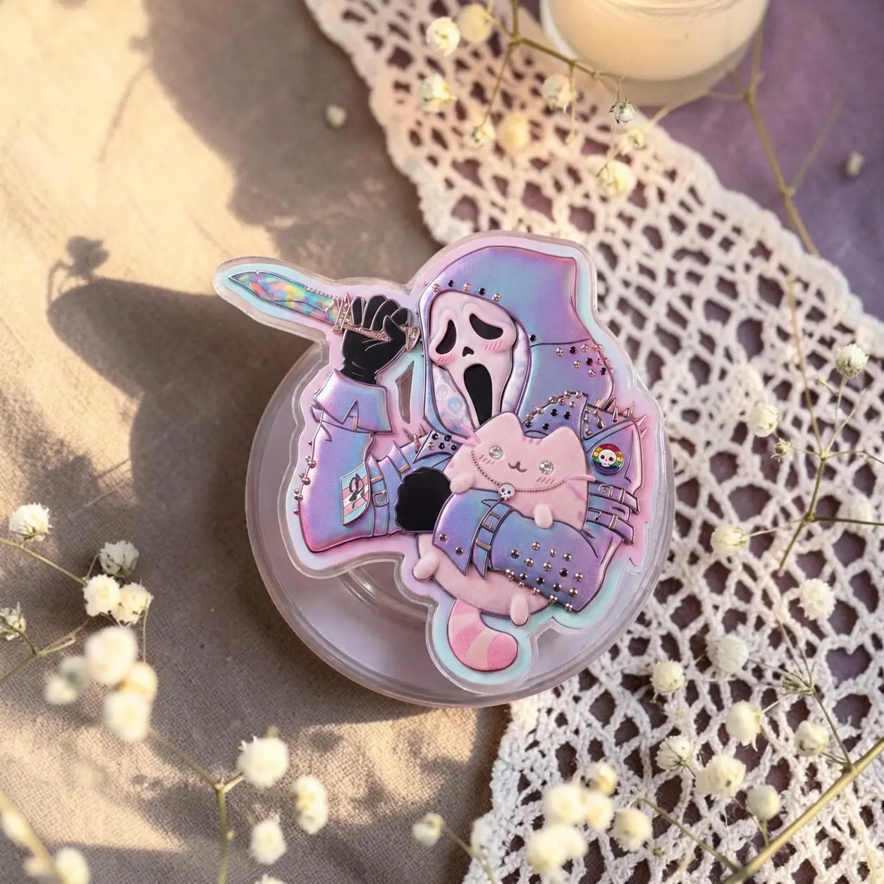 Pastel Soft Goth Ghostface MagSafe Phone Grip: Kawaii Horror Coquette Aesthetic Phone Holder, Halloween Spooky Cute Whimsigoth Kindle Gift
