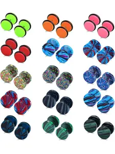 15 Pairs Colorful Round Fake Tunnel Plug Earrings for Women Men Stainless Steel Acrylic Stud Earrings with Screw Flat Back Realistic Ear Gauge Stretching Visual Effect Edgy Punk Goth Trend Design Skin-friendly Lightweight for Street Fashion Festival Look