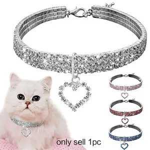 Rhinestone Decor Pet Collar, 1 Count Adjustable Pet Collar with Heart Shaped Pendant, Pet Accessories for Small Medium Large Dogs & Cats