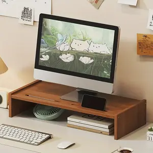 Pure Bamboo Display Stand Riser, Desktop Organizer with Pen & Phone Holder, Simple Practical Design, Ideal for Multi-Scene Use, Office Desk Accessories