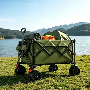 ENB 230L Outdoor Folding Wagon with Brakes, 500 lbs Capacity, Adjustable Handle, All-Terrain Big Wheels, Quick-Fold & Compact Storage, Ideal for Grocery Shopping, Camping and More