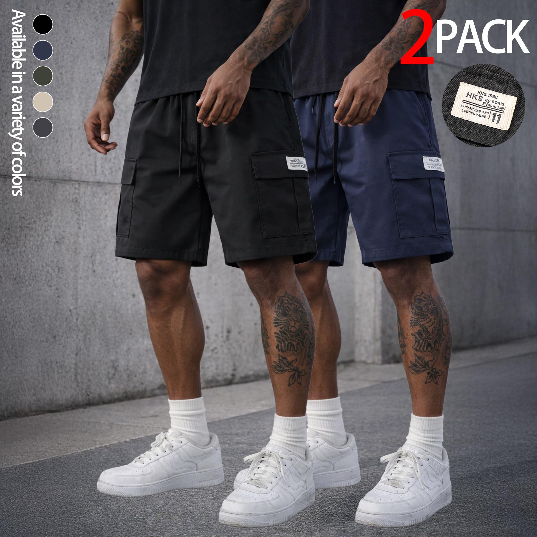 Mens Cargo Shorts Techwear Gorpcore Urban Utility Multi Flap Pockets Loose Fit Wide Leg Drawstring Summer Casual Streetwear High Street Vibe Cityboy Tactical Outdoor Hiking Athletic Workout Daily Wear Half Pants Multi Pack Bundle Fashion Basics Essentials