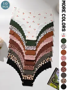 10-pack seamless women's underwear - low-waisted with scalloped edges, comfortable and skin-friendly, suitable for yoga, fitness, dance, casual sports, and everyday activities.