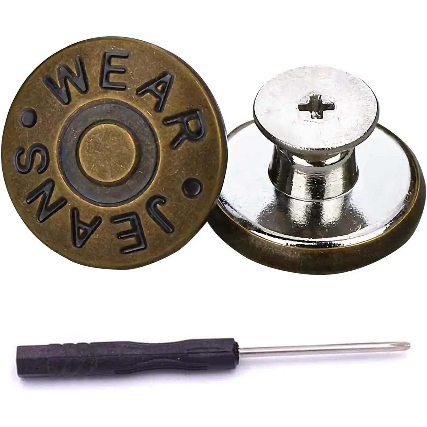 Jeans Buttons, 15 Sets 17mm No-Sew Nailess Removable Metal Jeans Button  Repair Combo Thread Rivets and Screwdrivers