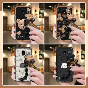 Waterproof Dirt-resistant Phone Case For Samsung Galaxy J7 2018/J6 US Back Cover Black pearl pendant Anti-knock Simplicity Bear bracelet Skin-friendly feel Cartoon cute