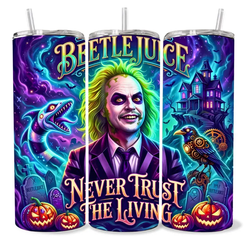 20 oz Beetle Juice Stainless Steel Tumbler - Stainless Steel Straw, Straw Cleaner, Silicone/Rubber Bottom