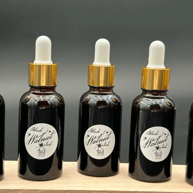 Black Walnut Ink: handmade from Ohio black walnuts. Renders a sepia toned ink with a great value range. Great for brush and ink or ink and nib. Pricing is per 1 oz bottle w/ dropper. See also my artist’s gift set.